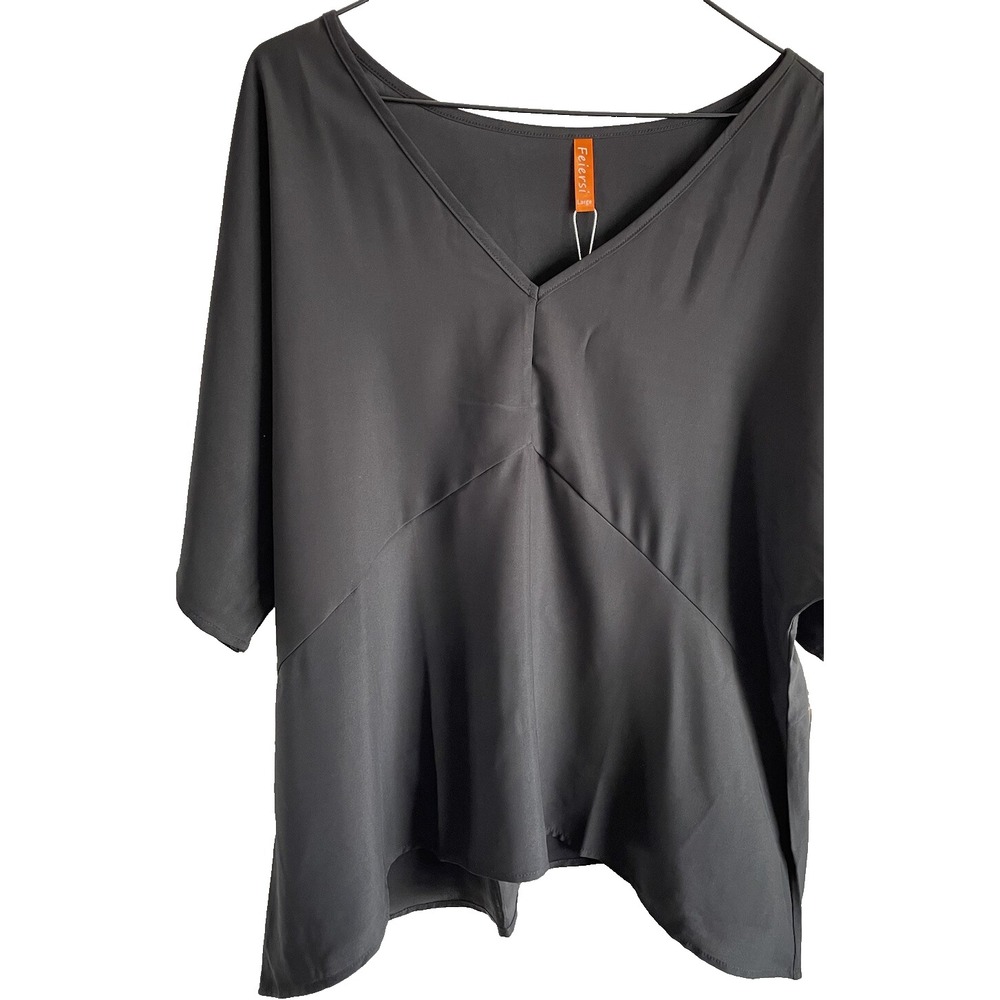 Womens Short Sleeve Black Blouse Feiersi Size Large